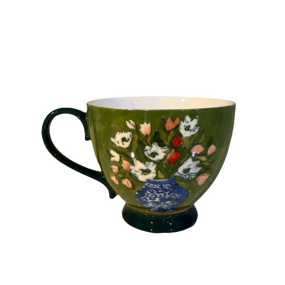 Grace Teaware Green Floral Chinoiserie Fine Porcelain Footed Mug New Cottage
